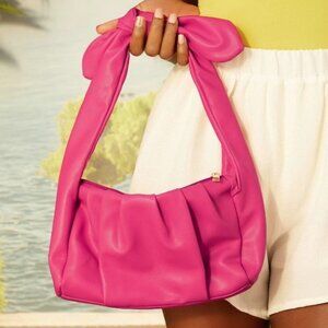 Ruched faux leather Bag Minimalist  Pink